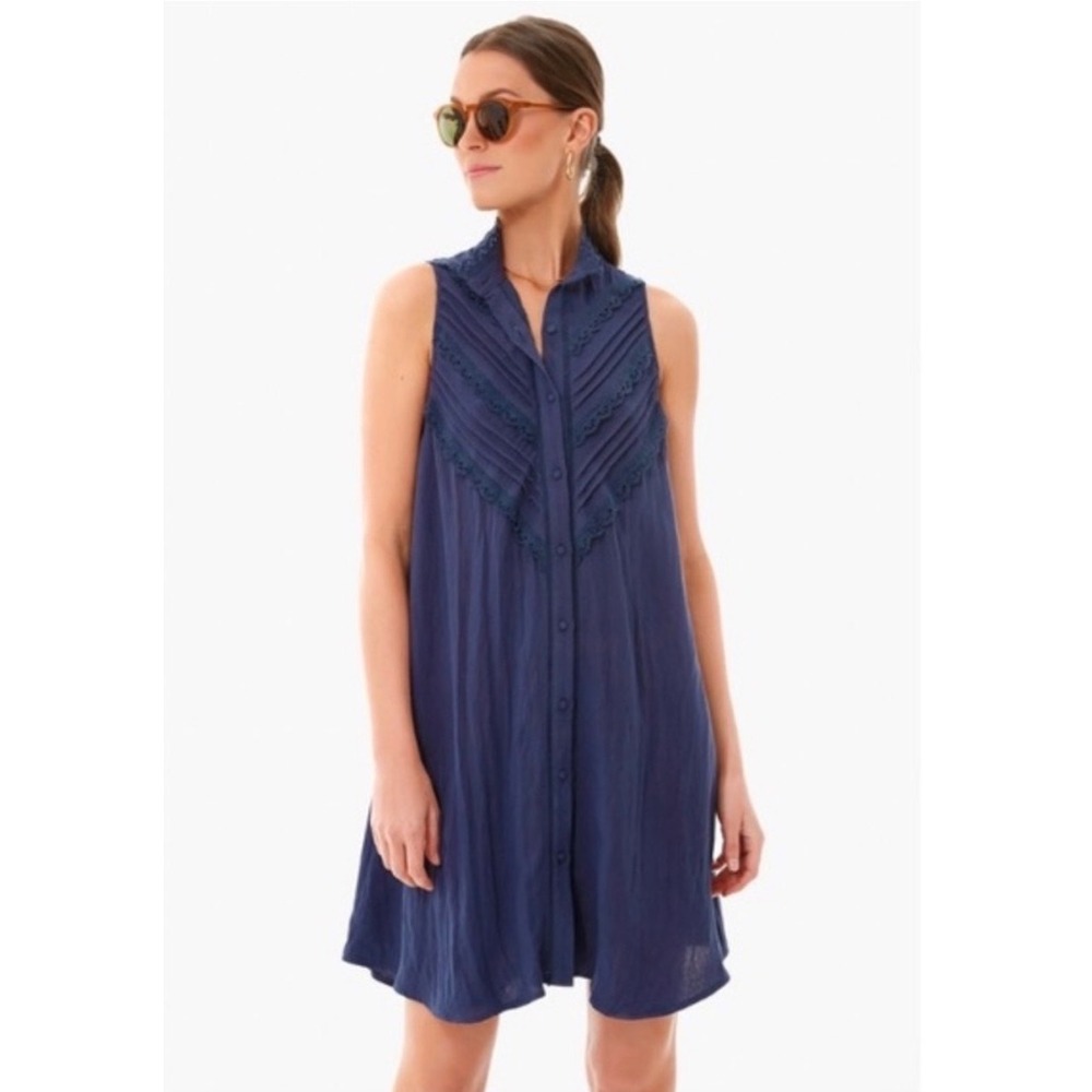 Pomander Place Womens Dutton Navy Blue Pintuck Sleeveless Button Front Dress